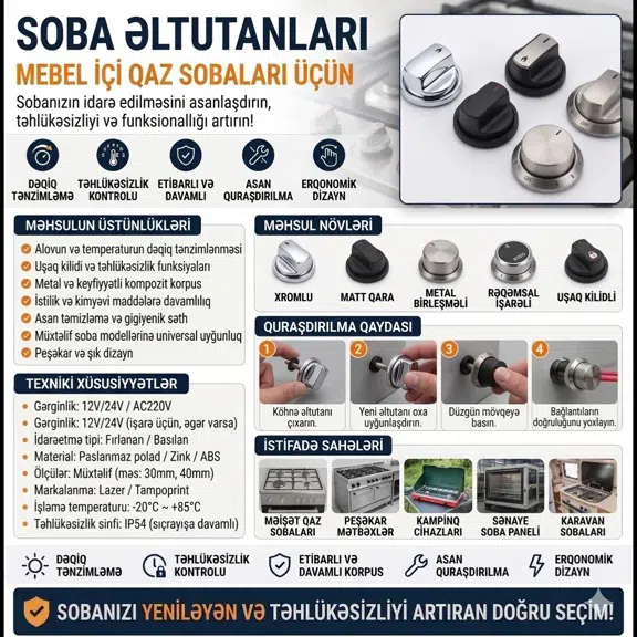 Qaz sobası üçün idarəetmə düymələri və tutacaqları - Tenderyard