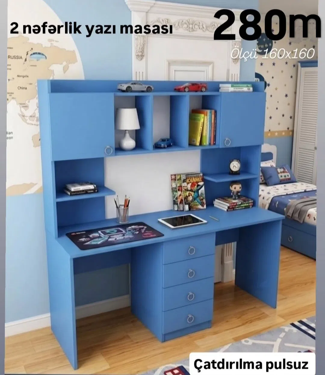 Writing desk for 2 people, 160x160 cm, with color options - Tenderyard